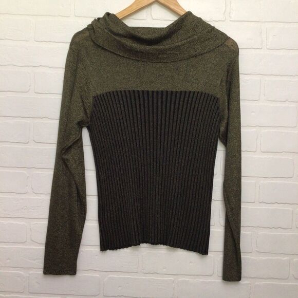 SPANNER sweater knit black color bloc metallic gold cowl neck long sleeve medium - Picture 2 of 10